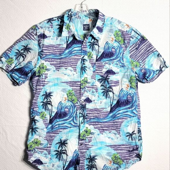 Mens Old Navy San Francisco New York Large Palm Tree Surfer Hawaiian Shirt Large - Picture 1 of 12